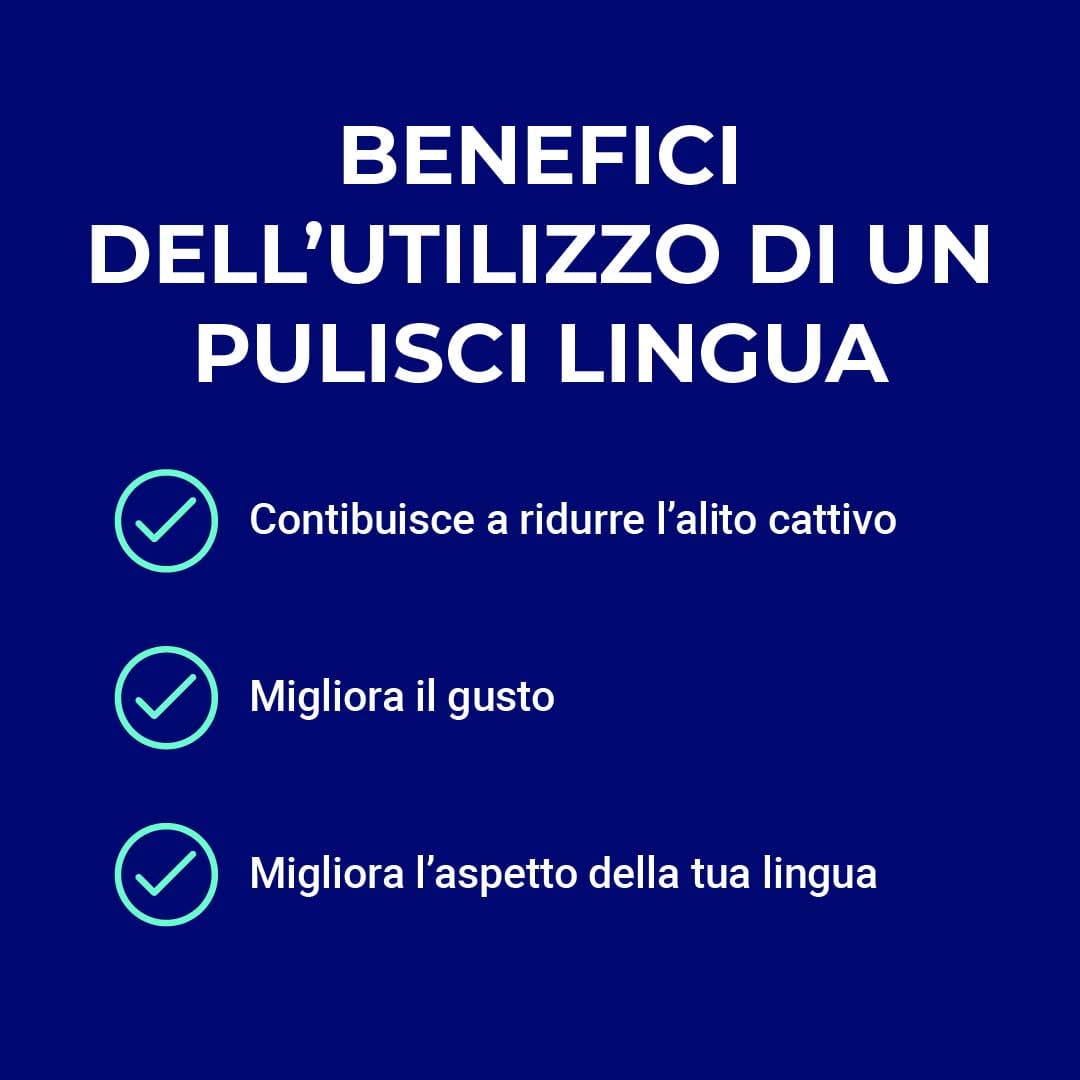 vantaggi dell'utilizzo di un raschietto per la lingua: riduzione dell'alito cattivo, migliore senso del gusto e migliore aspetto della lingua