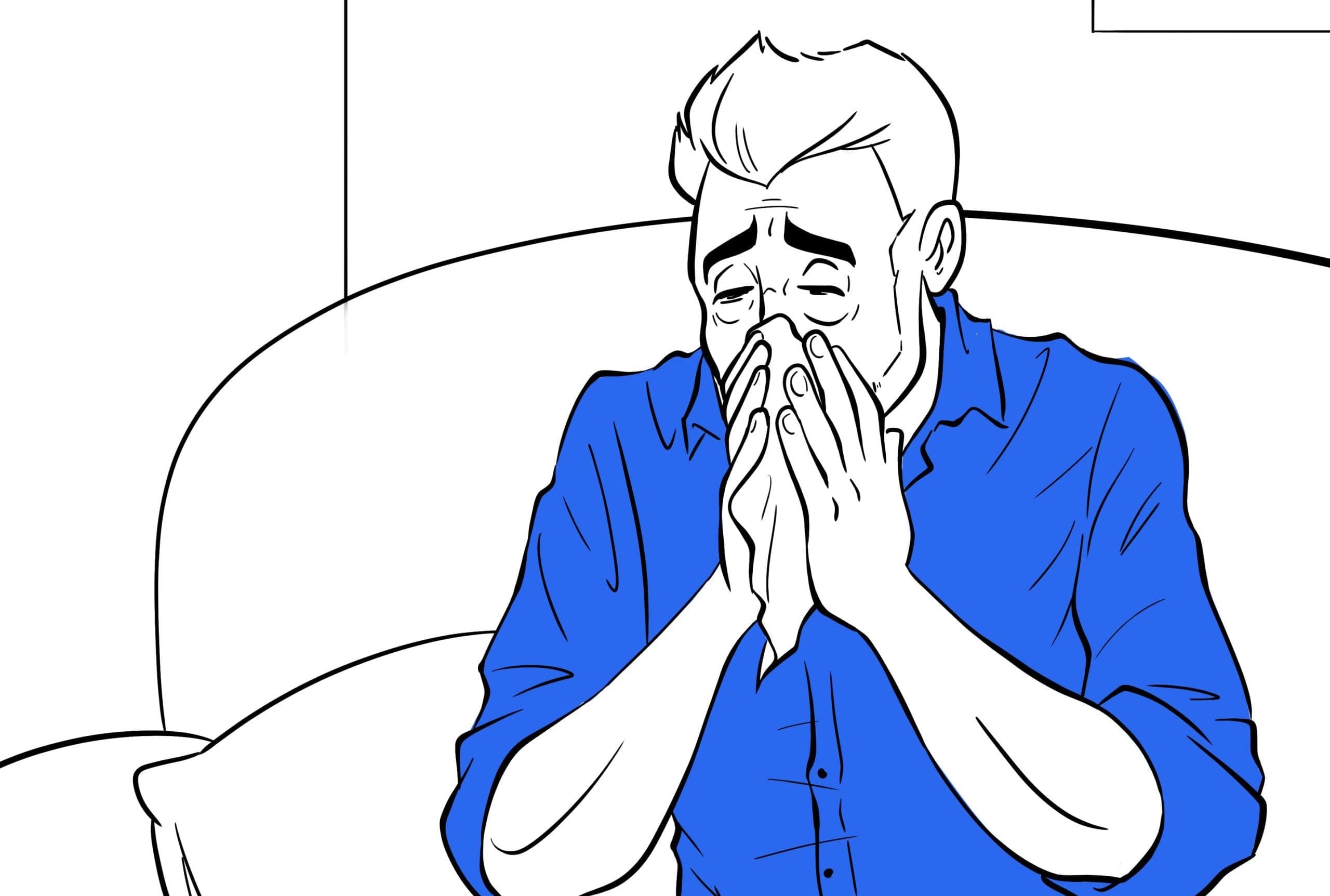 tonsil stones sinus issues man-with-sinus-infection-blowing-nose-while-trying-to-deal-with-tonsil-stones