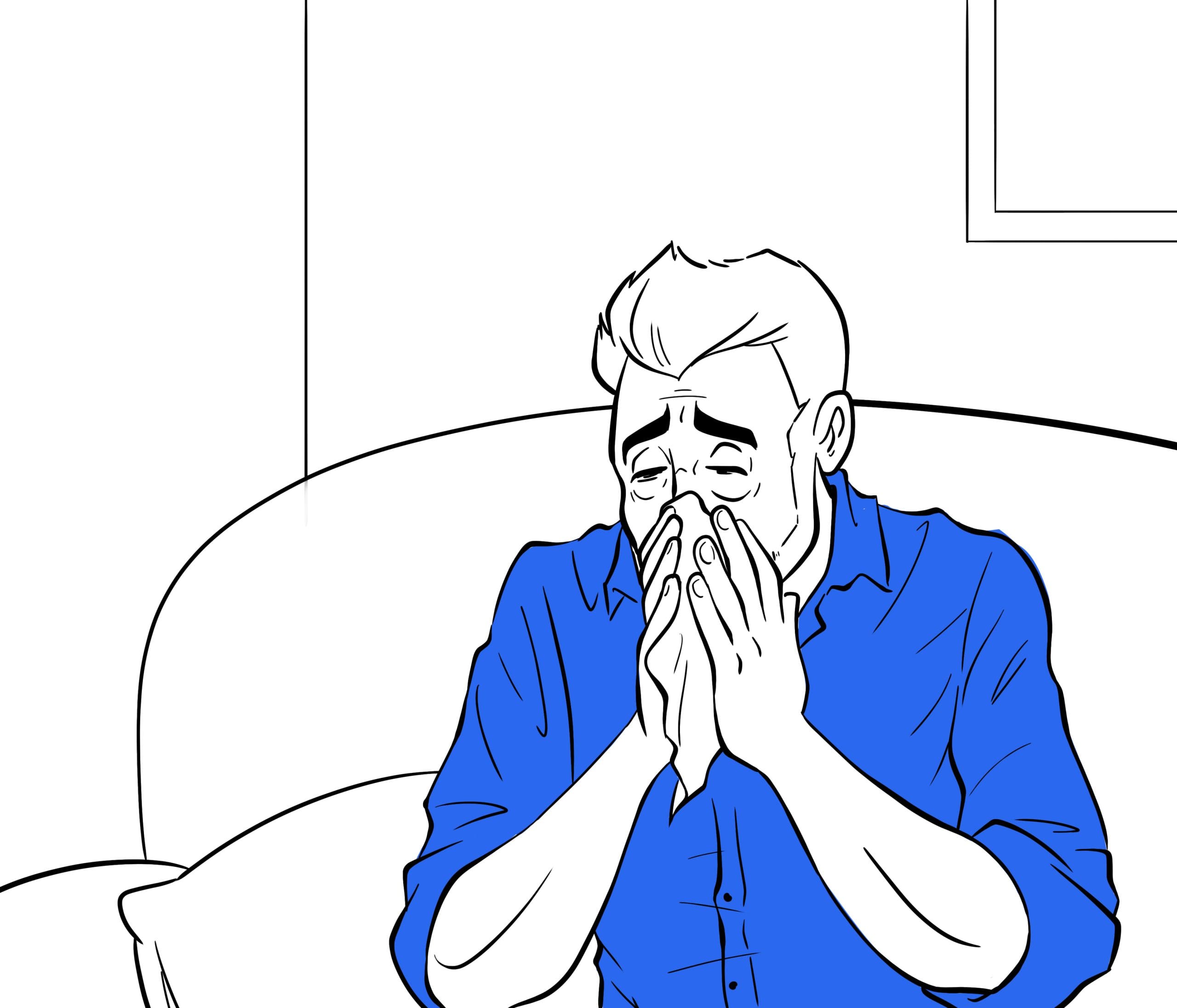 man-with-sinus-infection-blowing-nose-while-trying-to-deal-with-tonsil-stones