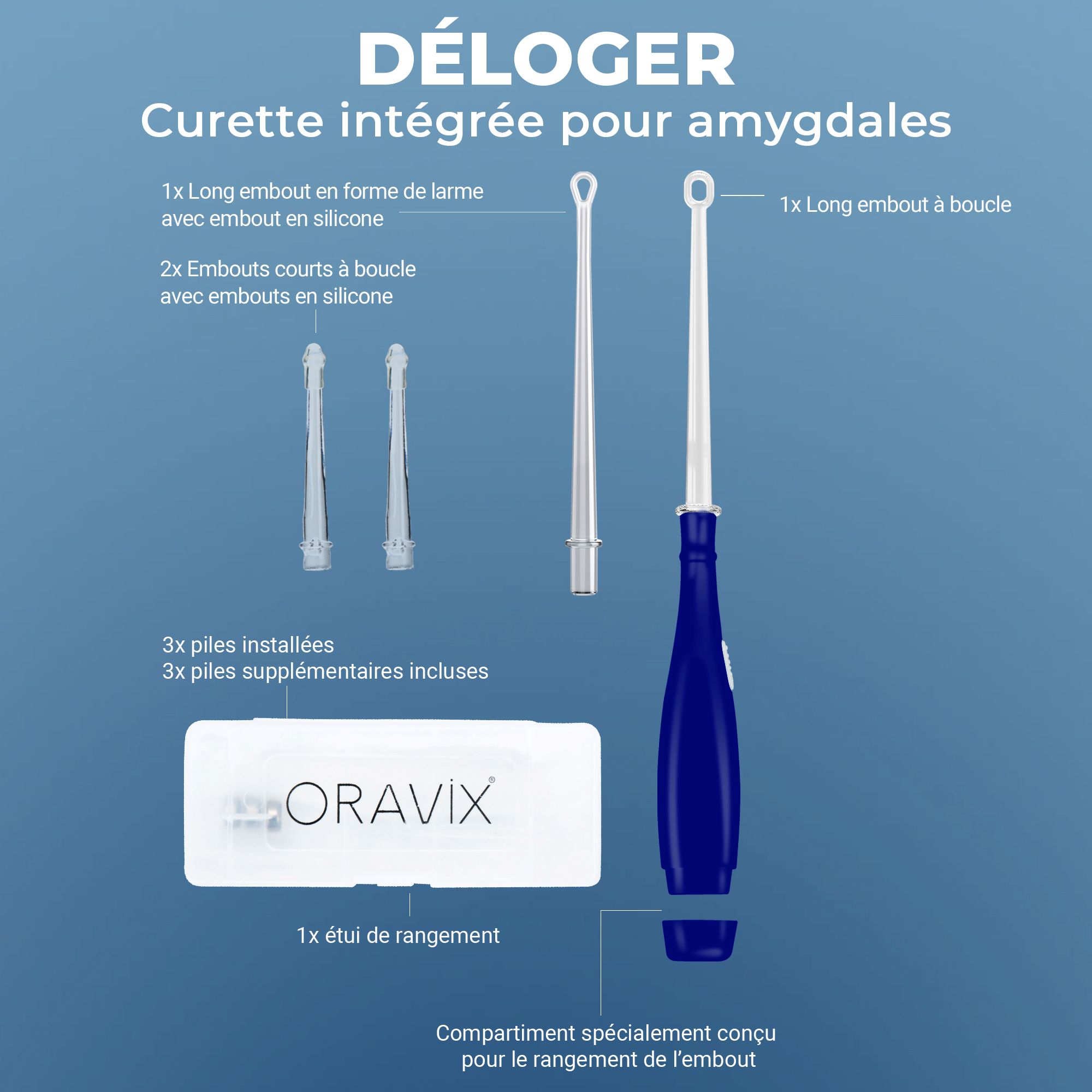 tonsil stone scoop with different size head attachments and storage case