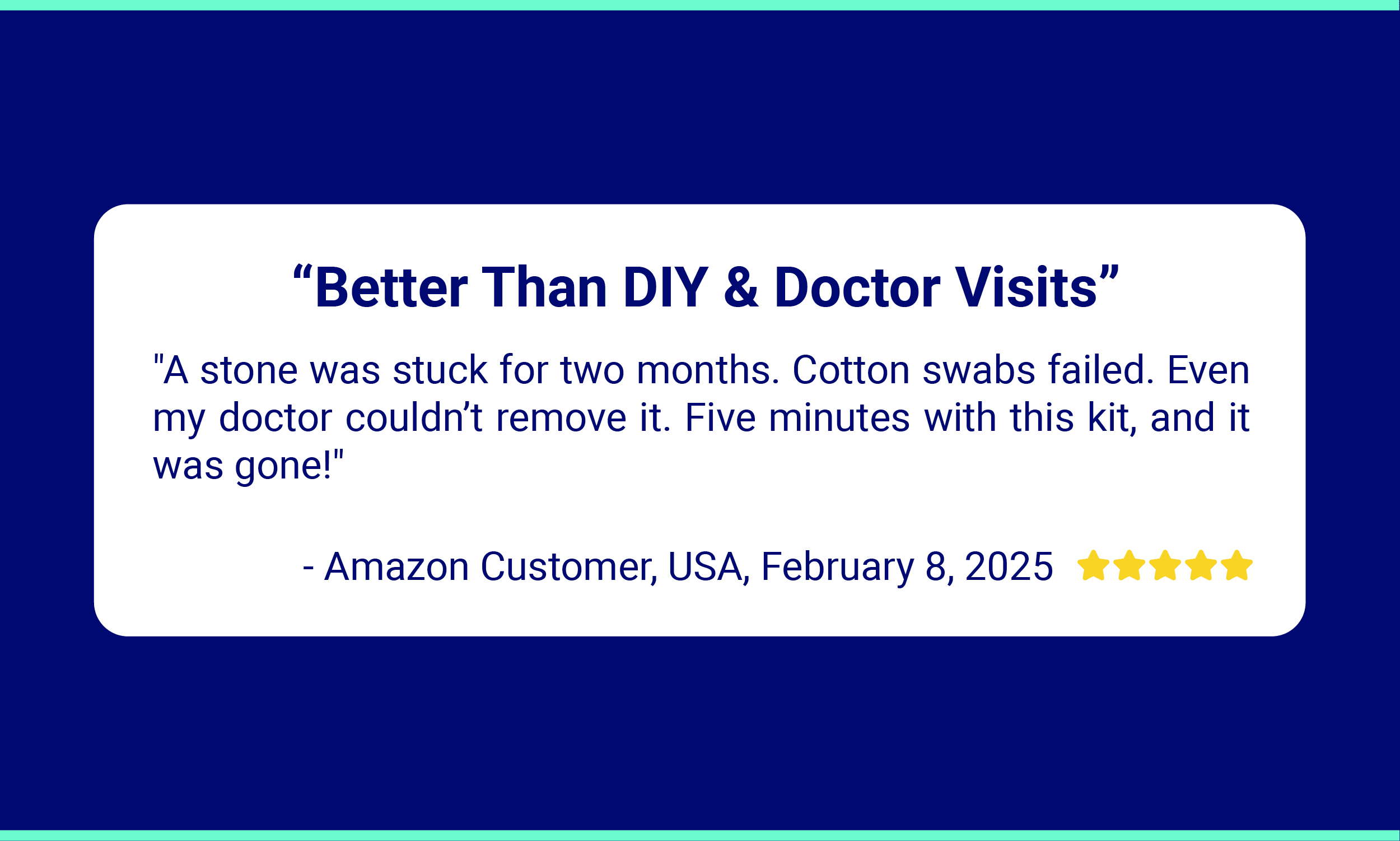 Amazon customer review for the Oravix Tonsil Stone Remover Kit. The review headline says "Better Than DIY & Doctor Visits." The reviewer states that a tonsil stone was stuck for two months, and neither cotton swabs nor a doctor could remove it. With the Oravix kit, it was gone in five minutes. The review is dated February 8, 2025, from the USA, and includes a 5-star rating.